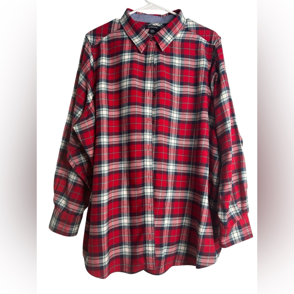Lands' End Red and Green Plaid Shirt